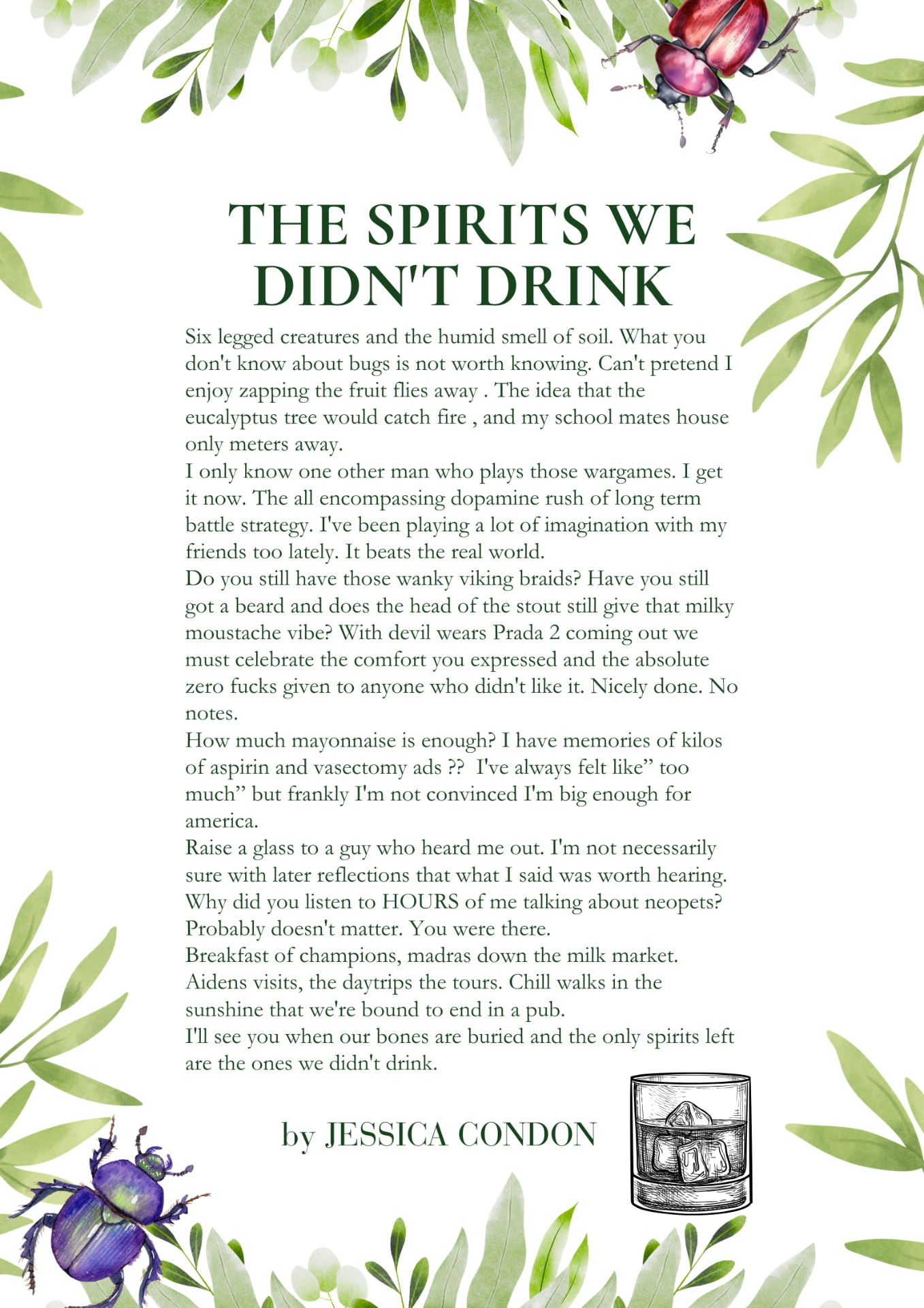 The Spirits We Didn't Drink, a poem by Jessica Condon